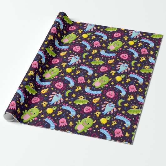 Cute Monster Pattern Wrapping Paper Cadeaupapier (Uitgerold)