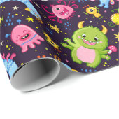 Cute Monster Pattern Wrapping Paper Cadeaupapier (Rol Hoek)
