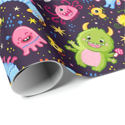 Cute Monster Pattern Wrapping Paper Cadeaupapier (Rol Hoek)