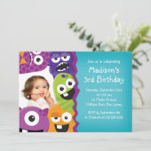 Cute Monster Photo Birthday Party Invitations Kaart (Staand voorkant)