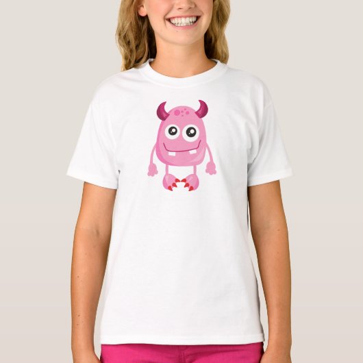 Cute Monster, Roze Monster, Funny Monster, Horns T-shirt (Voorkant)