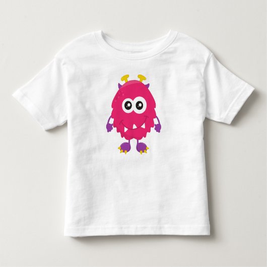 Cute Monster, Roze Monster, Horns, Funny Monster Kinder Shirts (Voorkant)