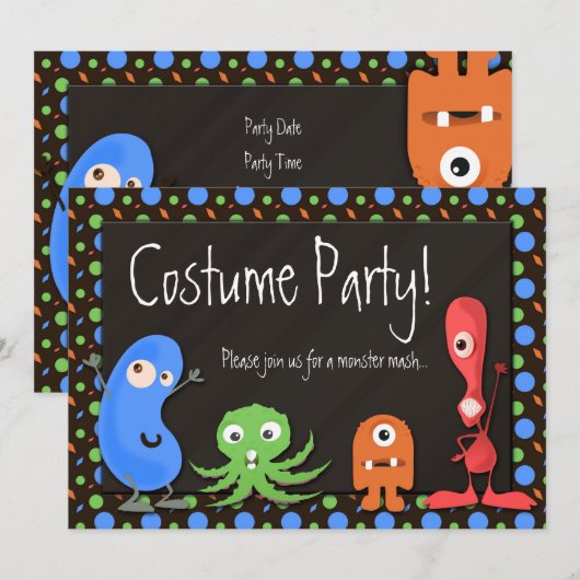 Cute Monster Theme Costume Party Invitations Kaart (Voorkant / Achterkant)