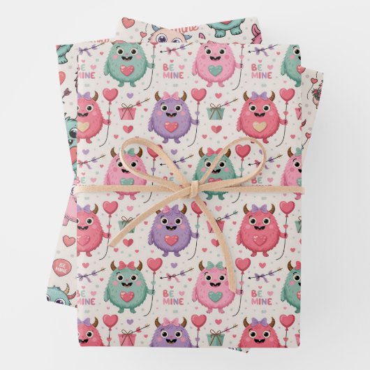 Cute monster Valentine wrapping paper (In situ)