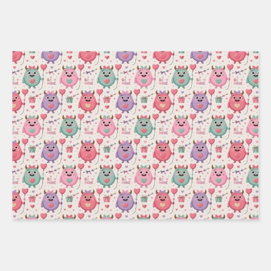 Cute monster Valentine wrapping paper (Voorkant)