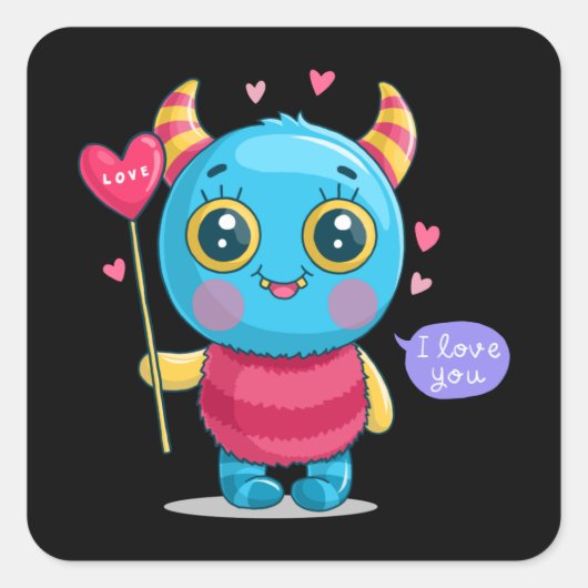 Cute monster vierkante sticker (Voorkant)