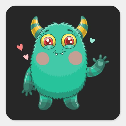 Cute monster vierkante sticker (Voorkant)