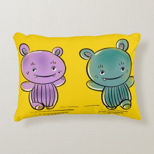 Cute Monster Vrienden Decoratiekussen Accent Kussen (Voorkant)