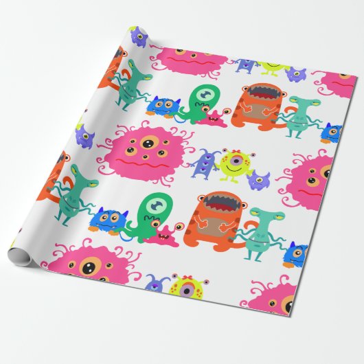Cute Monster Wrapping Paper Cadeaupapier (Uitgerold)
