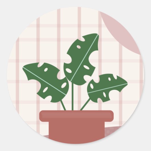 Cute Monstera Planten Framed Bohemian Design Ronde Sticker (Voorkant)
