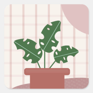Cute Monstera Planten Omlijst Boheemse Ontwerp Vierkante Sticker