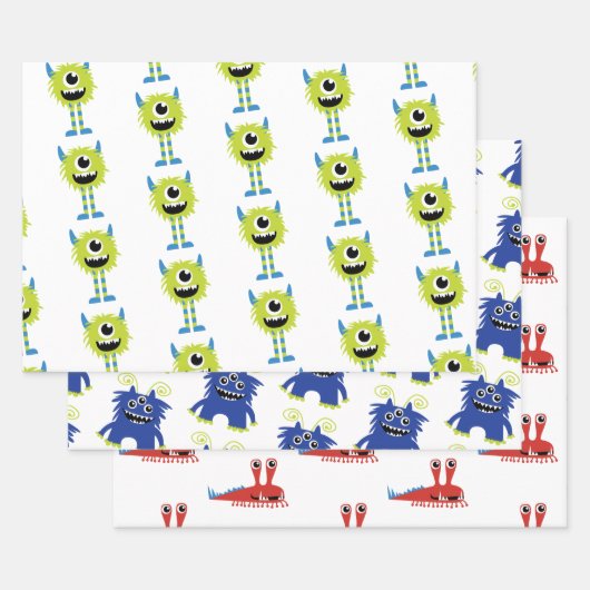 Cute Monsters Baby Boy Birthday Baby shower Inpakpapier Vel (Set)
