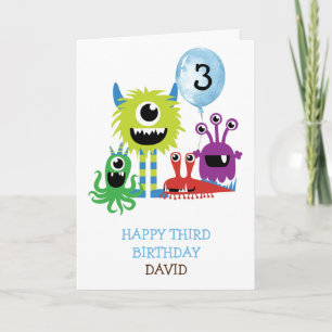 Cute Monsters Boy Happy Birthday Personalized Kaart