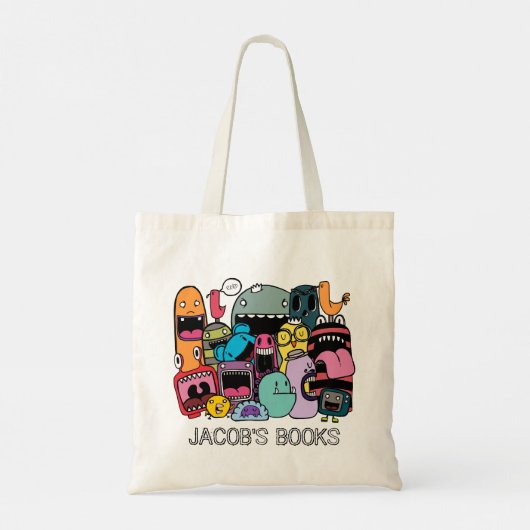 Cute Monsters Characters Name Library Book Bag Tote Bag (Achterkant)