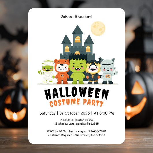 Cute Monsters Costume Halloween Party Invitation Kaart