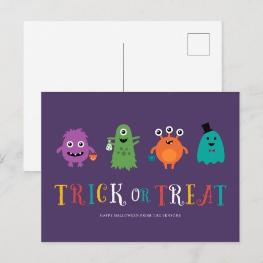 Cute Monsters Halloween Briefkaart (Voorkant / Achterkant)