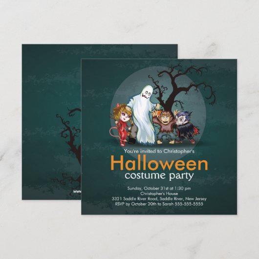 Cute Monsters Halloween Costume Party Invitation Kaart (Voorkant / Achterkant)