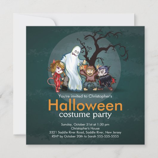 Cute Monsters Halloween Costume Party Invitation Kaart (Voorkant)