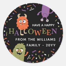 Cute Monsters Happy Halloween Ronde Sticker