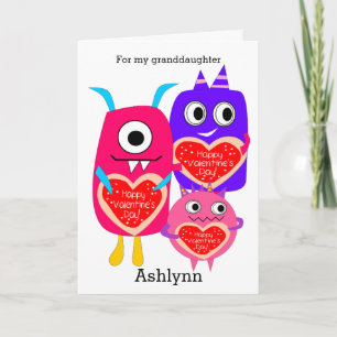 Cute Monsters Happy Valentine's Day Granddochter Feestdagen Kaart