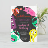 Cute monsters illustratie 1e verjaardag kaart (Staand voorkant)