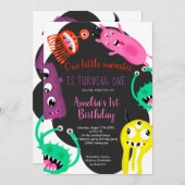 Cute monsters illustratie 1e verjaardag kaart (Voorkant / Achterkant)