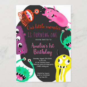 Cute monsters illustratie 1e verjaardag kaart