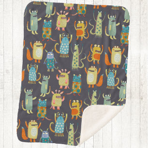 Cute Monsters Sherpa Deken
