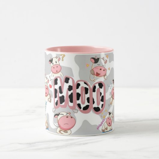 Cute “Moo Cow” Cartoon Design Mok (Midden)