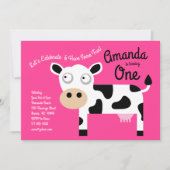 Cute Moo Cow Kinder 1e verjaardag Uitnodiging (Voorkant)