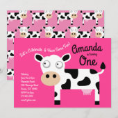 Cute Moo Cow Kinder 1e verjaardag Uitnodiging (Voorkant / Achterkant)