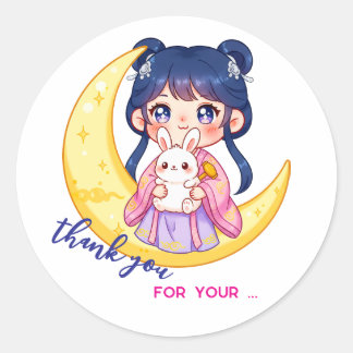 Cute Moon Bunny Girl  Ronde Sticker