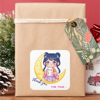 Cute Moon Bunny Girl  Vierkante Sticker