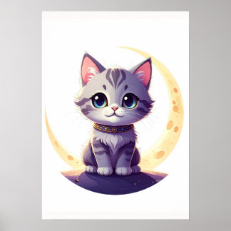 Cute Moon Cat Art Print – Magical Kitten design