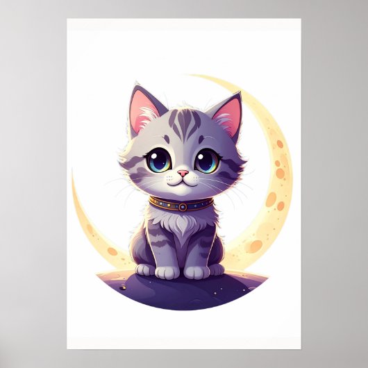 Cute Moon Cat Art Print – Magical Kitten design (Voorkant)
