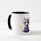 Cute Moon Cat Mug – Magical Kitten on CrescentMoon Mok (Voorkant links)