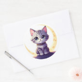 Cute Moon Cat Sticker – Magical Kitten on Crescent (Envelop)