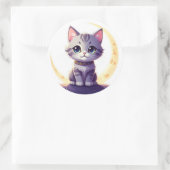 Cute Moon Cat Sticker – Magical Kitten on Crescent (Tas)