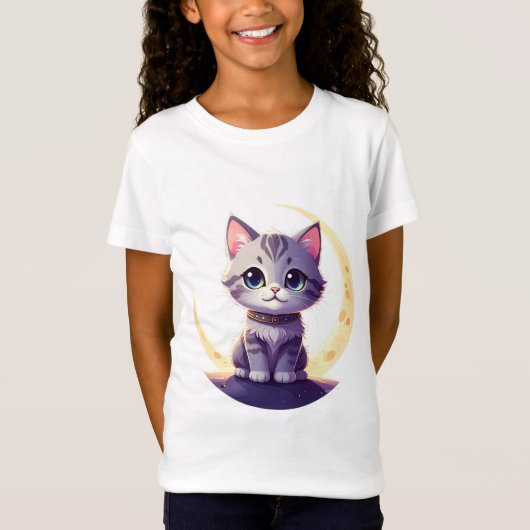Cute Moon Cat T-Shirt – Magical Kitten Fantasy (Voorkant)