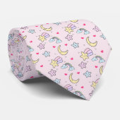 Cute Moon, Stars and Clouds Pattern op Pastel Pink Stropdas (Opgerold)