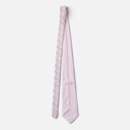 Cute Moon, Stars and Clouds Pattern op Pastel Pink Stropdas (Achterkant)