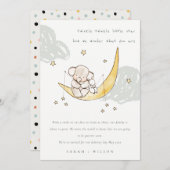 Cute Moon Stars Elephant Bunny Baby Aankondiging (Voorkant / Achterkant)