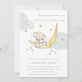 Cute Moon Stars Elephant Bunny Baby shower Invite Bedankkaart