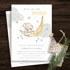 Cute Moon Stars Elephant Bunny Baby shower Invite Bedankkaart