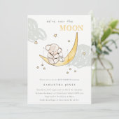 Cute Moon Stars Elephant Bunny Baby shower Invite Bedankkaart (Staand voorkant)
