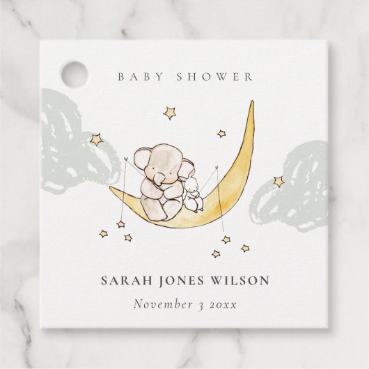 Cute Moon Stars Elephant Bunny Neutral Baby shower Bedankjes Labels (Voorkant)