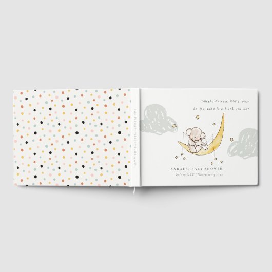 Cute Moon Stars Elephant Bunny Neutral Baby shower Gastenboek (Volledig)