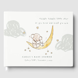 Cute Moon Stars Elephant Bunny Neutral Baby shower Gastenboek