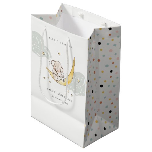 Cute Moon Stars Elephant Bunny Neutral Baby shower Medium Cadeauzakje (Voorkant Gekanteld)