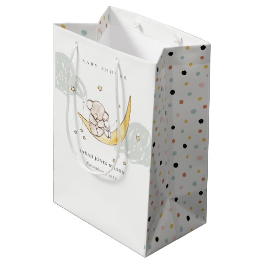 Cute Moon Stars Elephant Bunny Neutral Baby shower Medium Cadeauzakje (Achterkant Gekanteld)